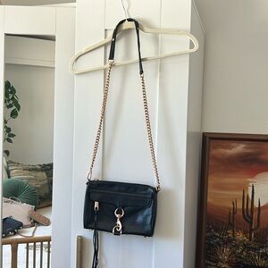 REBECCA MINKOFF / Black Leather Crossbody Bag w/ rose gold hardware